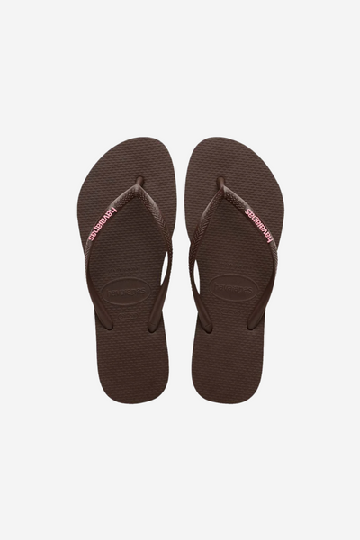 Slim Logo Pop-Up Jandals - Brown/Pink