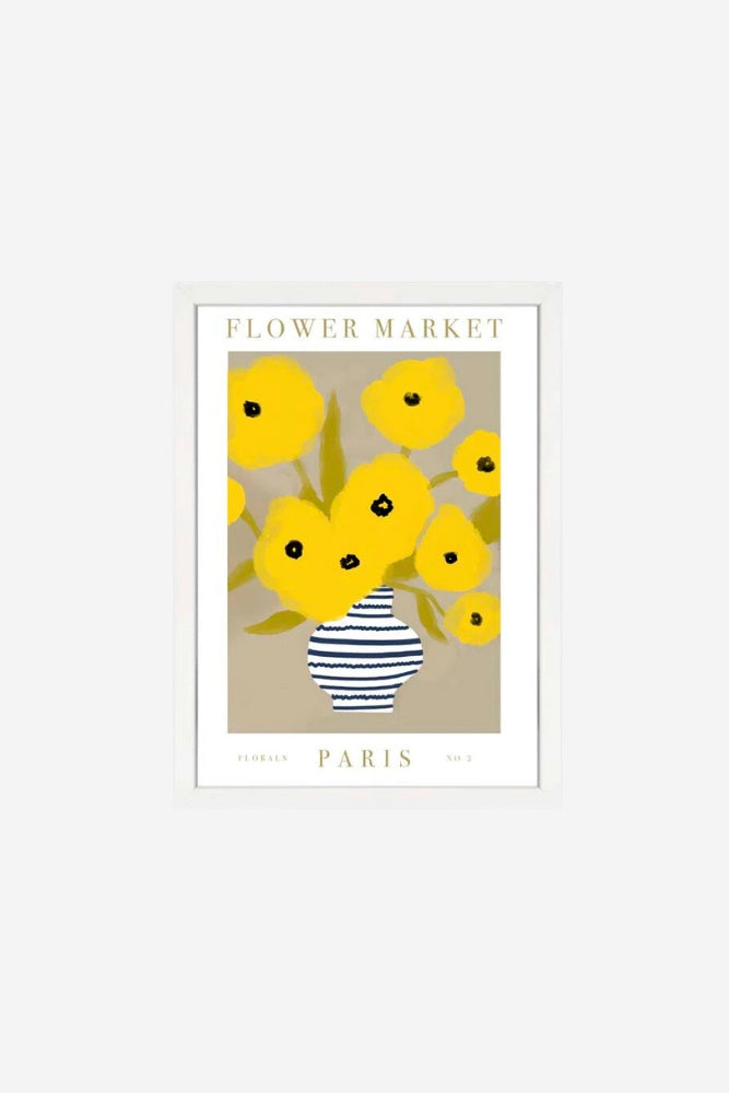 Flower Market Paris Yellow Framed Print - A3