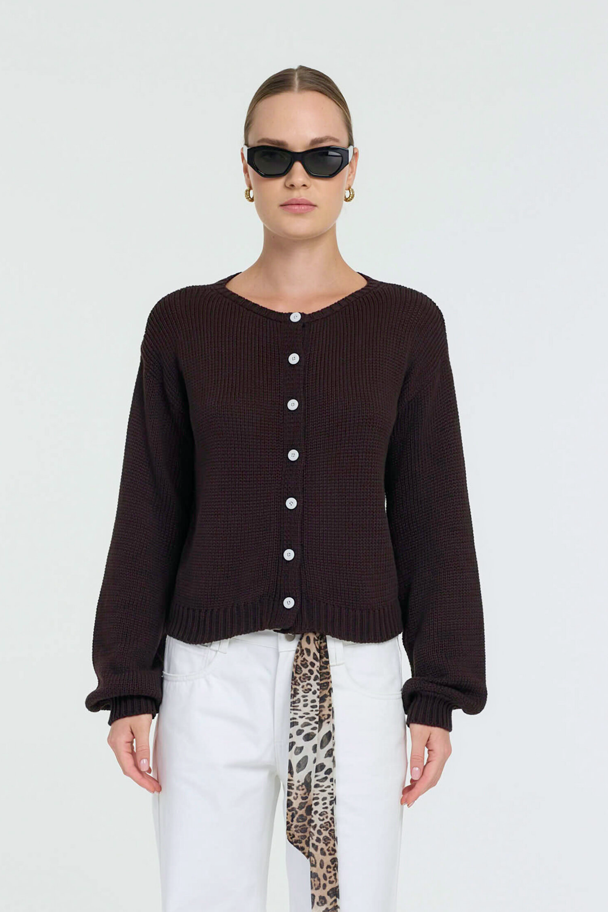 Teddy Cardi - Chocolate / White Buttons