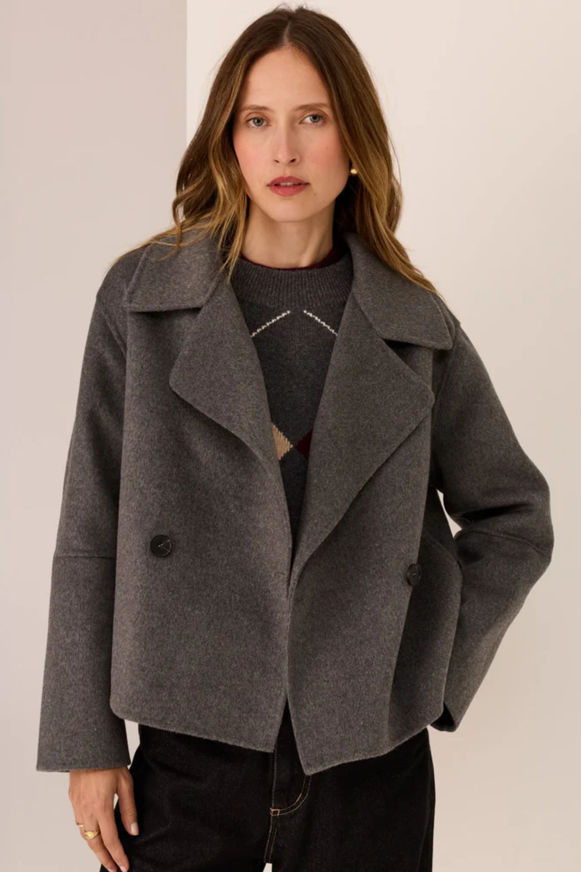 Cohen Cropped Wool Coat - Charcoal