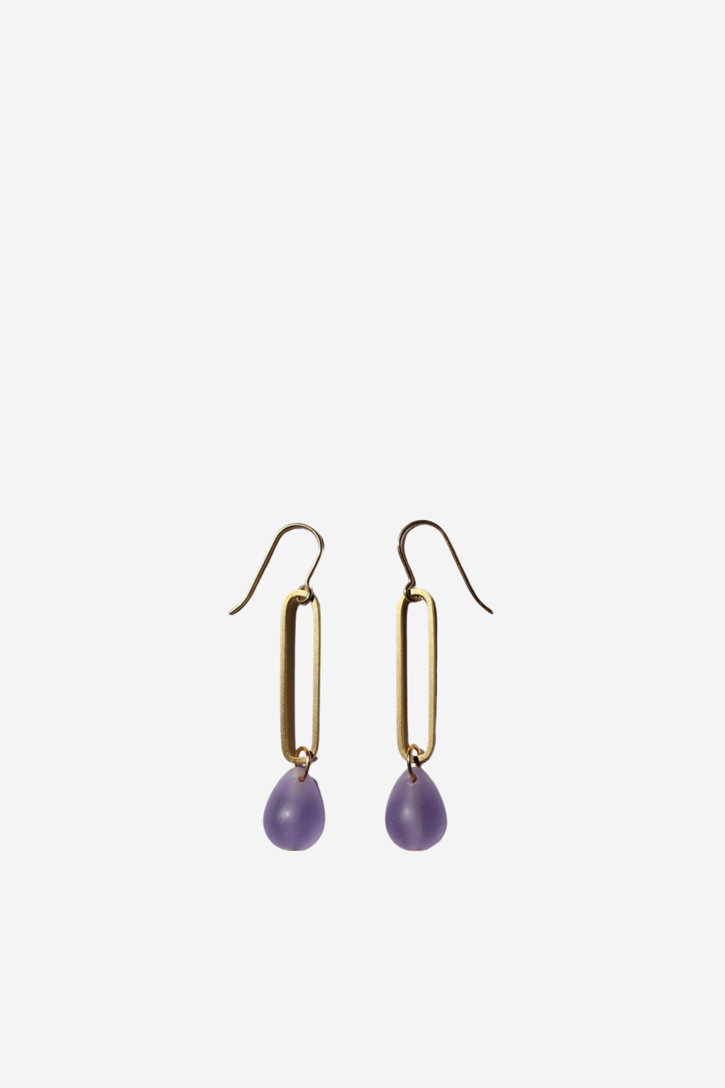 Water Droplet Sea Glass Earrings - Lavender/Gold
