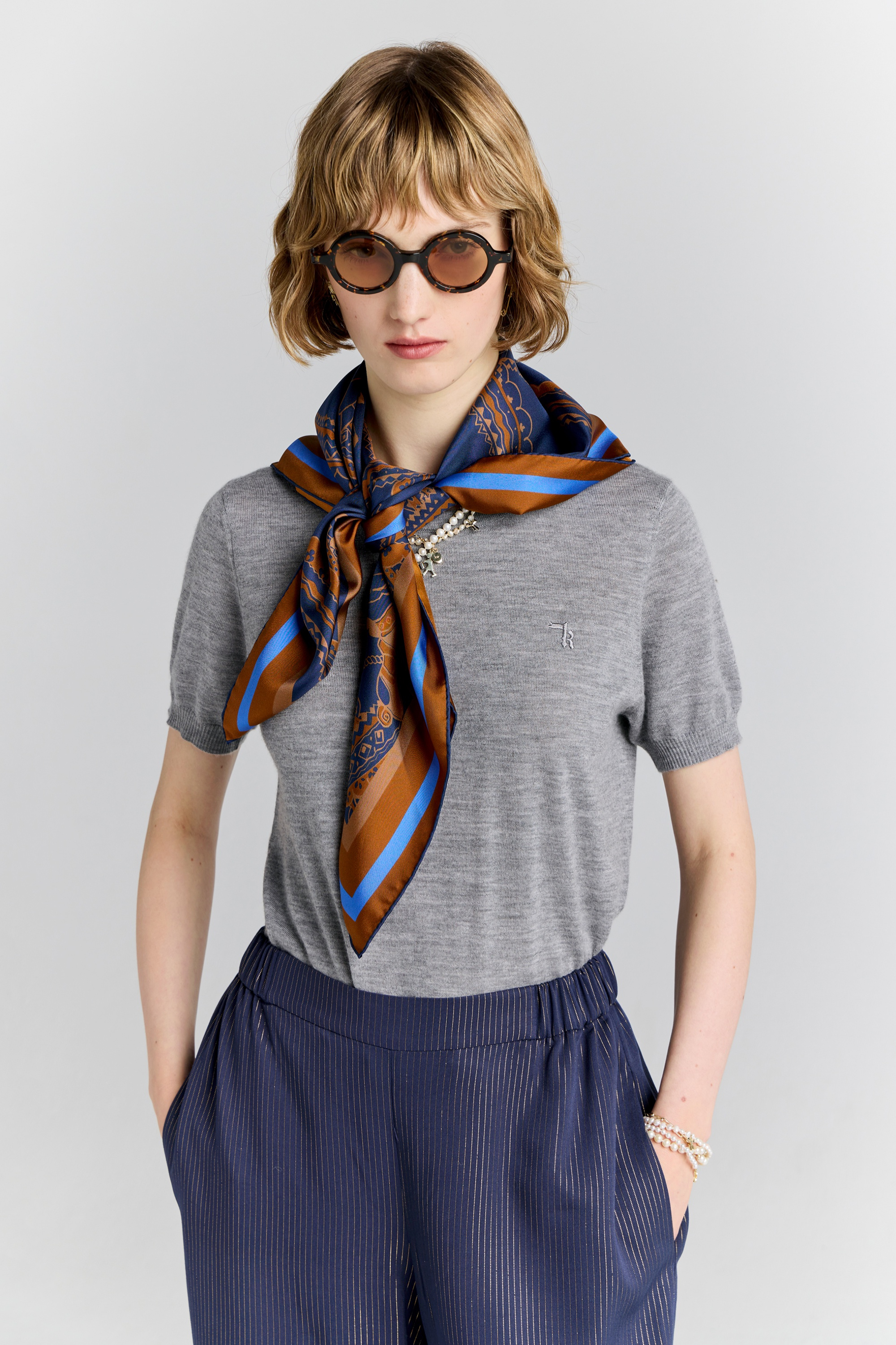 Carousel Classic Silk Scarf - Navy Multi