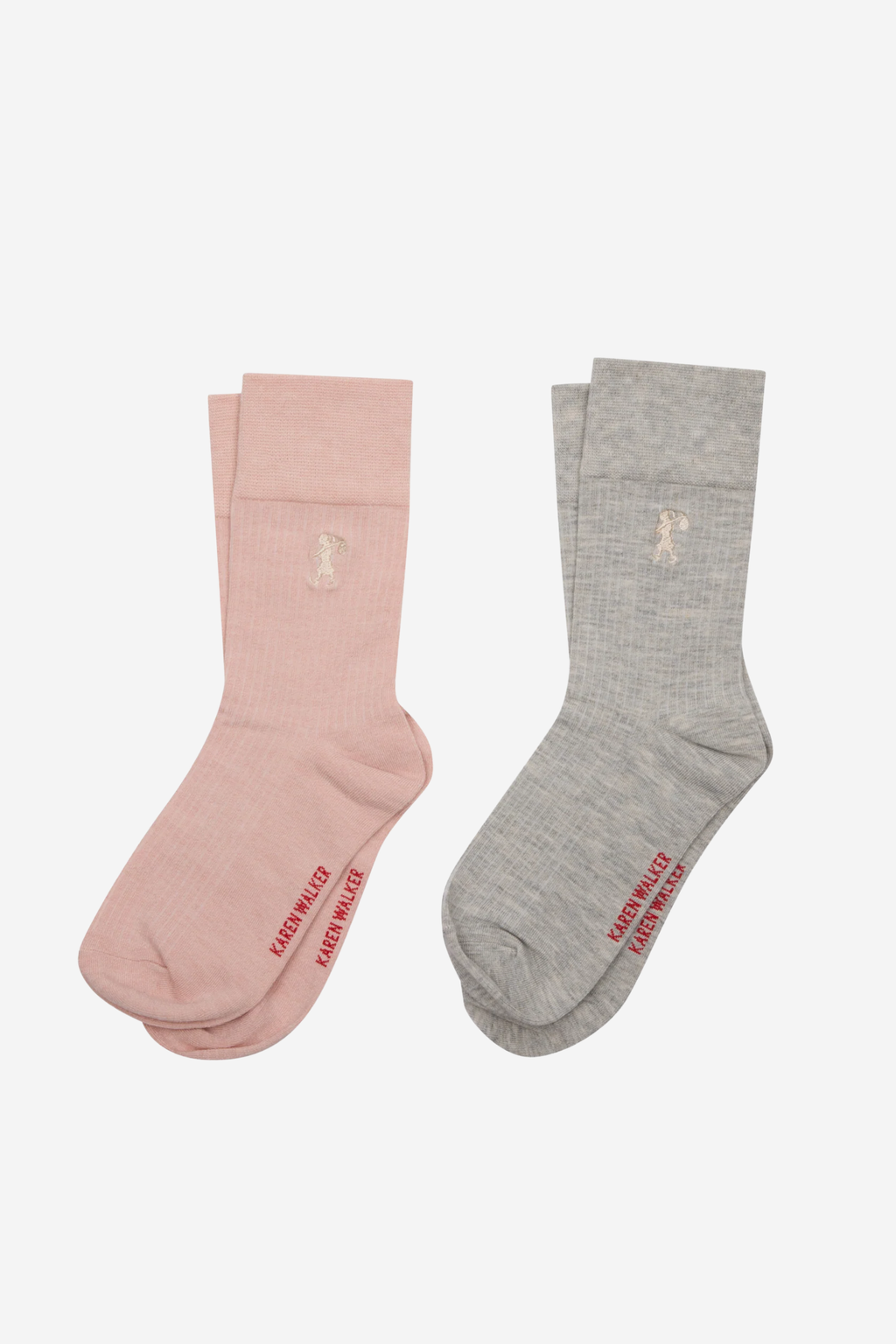 Runaway Embroidered Socks - Blush/Light Grey