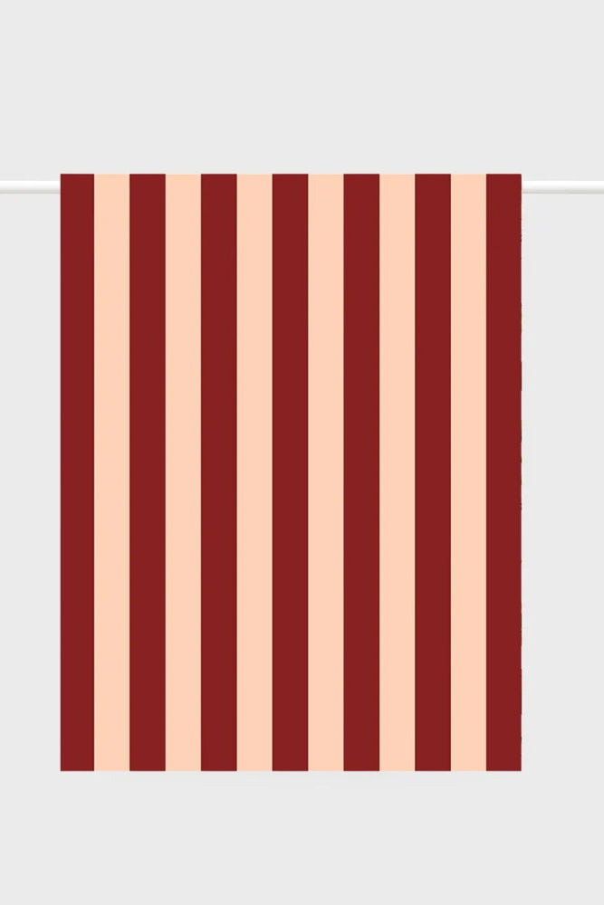 Tea Towel - Peach And Burgundy Stripe
