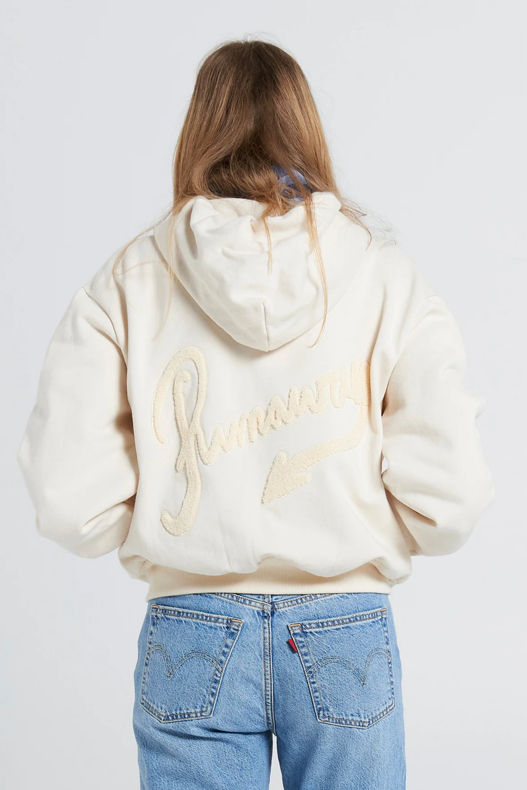 Runaway Scrawl Cropped Oversized Hoodie - Ecru