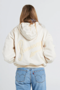 Runaway Scrawl Cropped Oversized Hoodie - Ecru