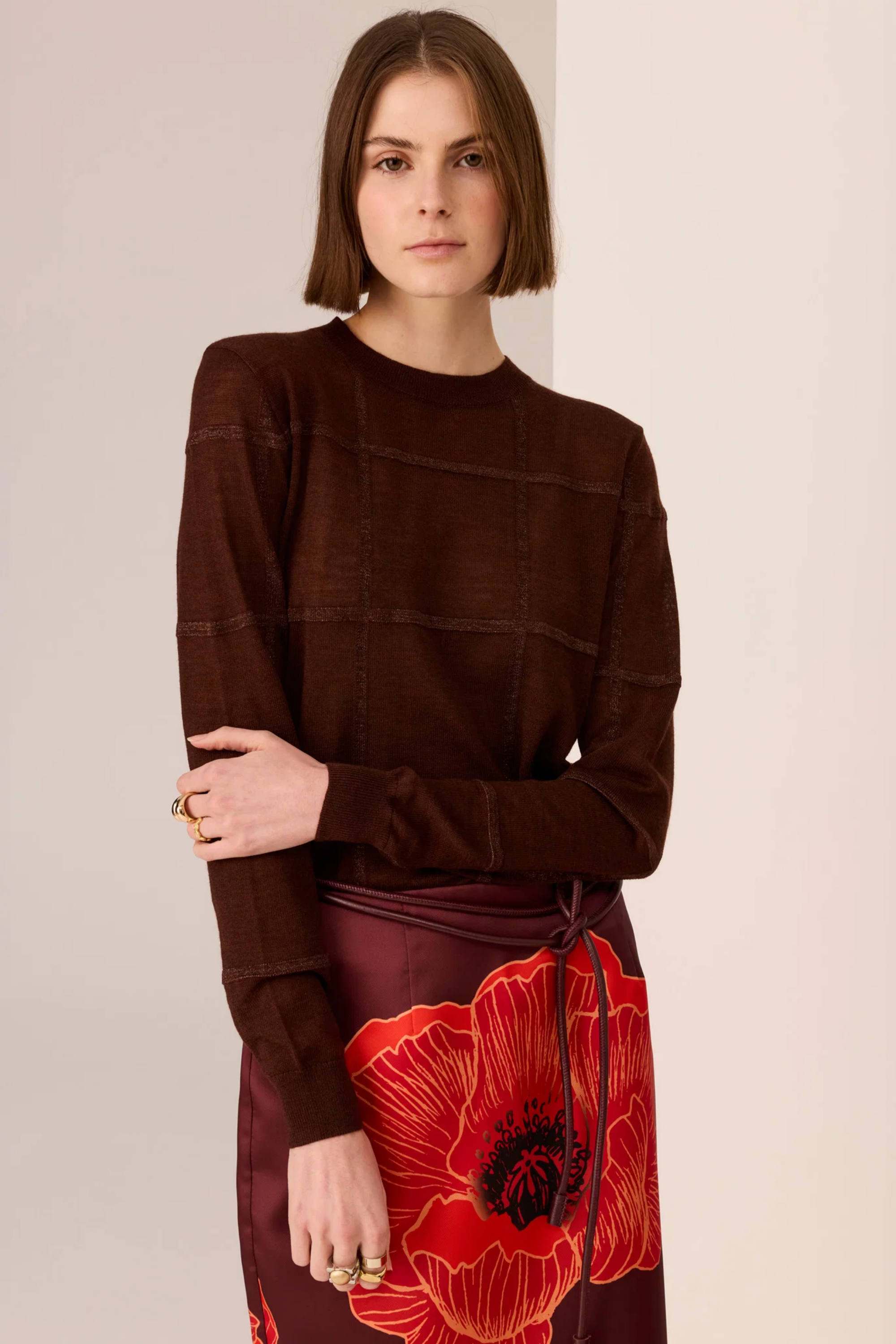 Westin Lurex Check Knit - Toffee