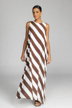 Finally Here Dress - Chocolate/White Diagonal Stripe