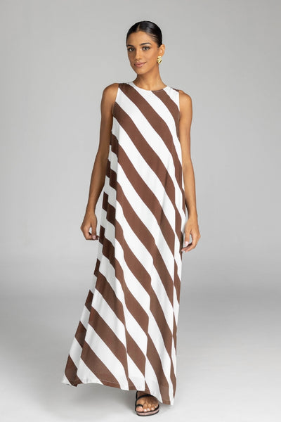 Finally Here Dress - Chocolate/White Diagonal Stripe