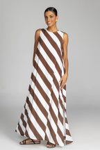 Finally Here Dress - Chocolate/White Diagonal Stripe