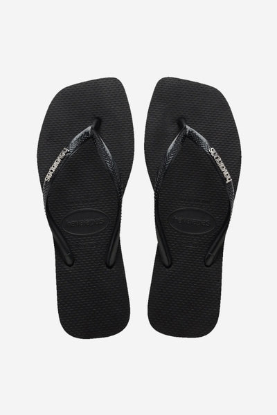 Slim Square Logo Jandals - Black/Silver