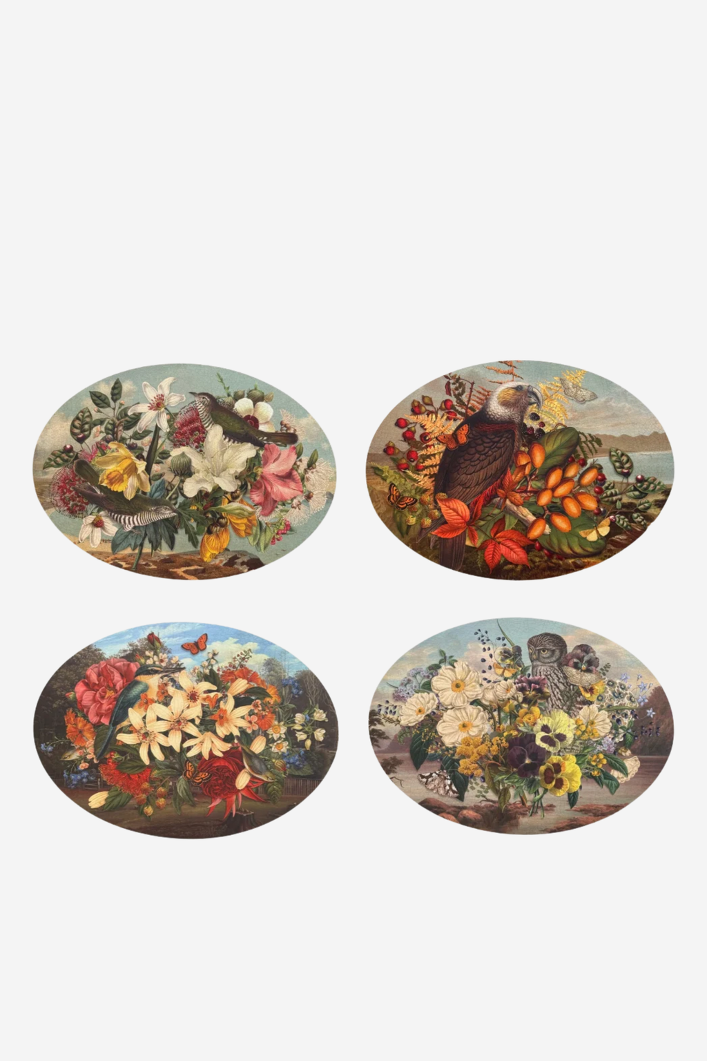 Oval Placemats Vintage Birds - Set Of Four