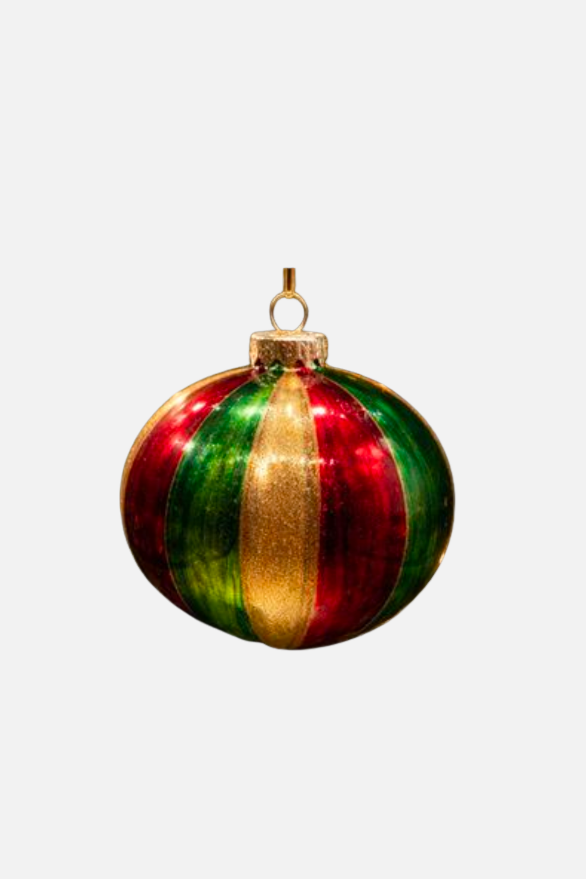Striped Glass Bauble - Red/Green/Gold