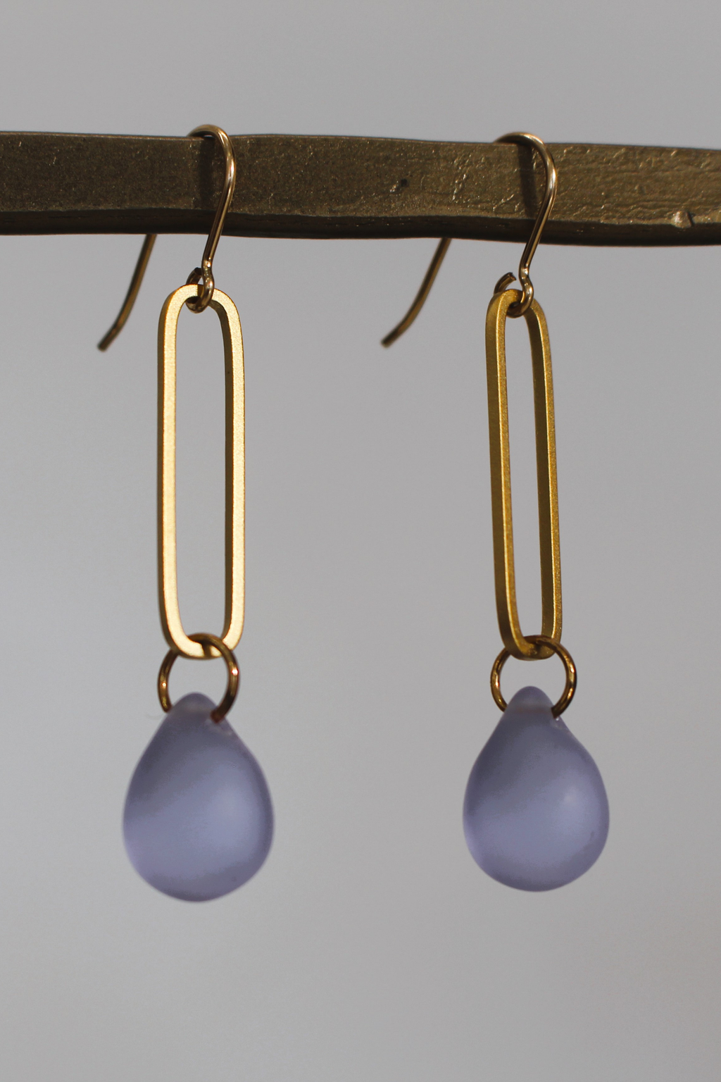 Water Droplet Sea Glass Earrings - Lavender/Gold