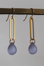 Water Droplet Sea Glass Earrings - Lavender/Gold