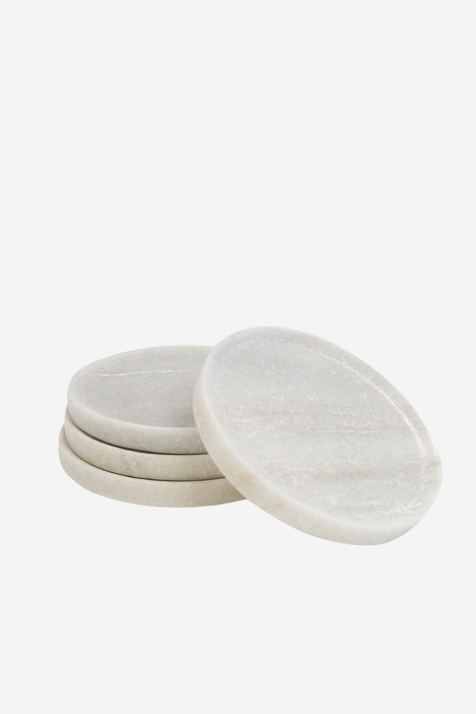 Marble Round Coasters - White