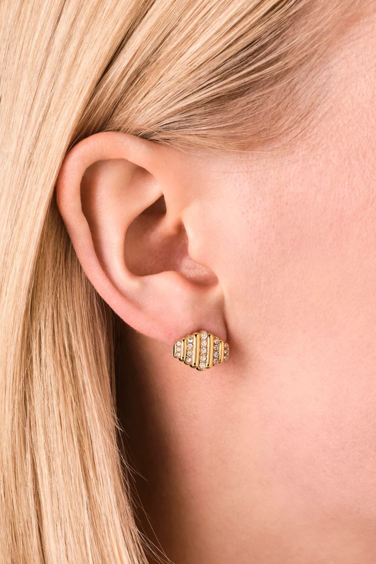 Striped Crystal Studs - Gold