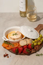 Rustic Ceramic Brie Baker With Acacia Wood Spreader - White
