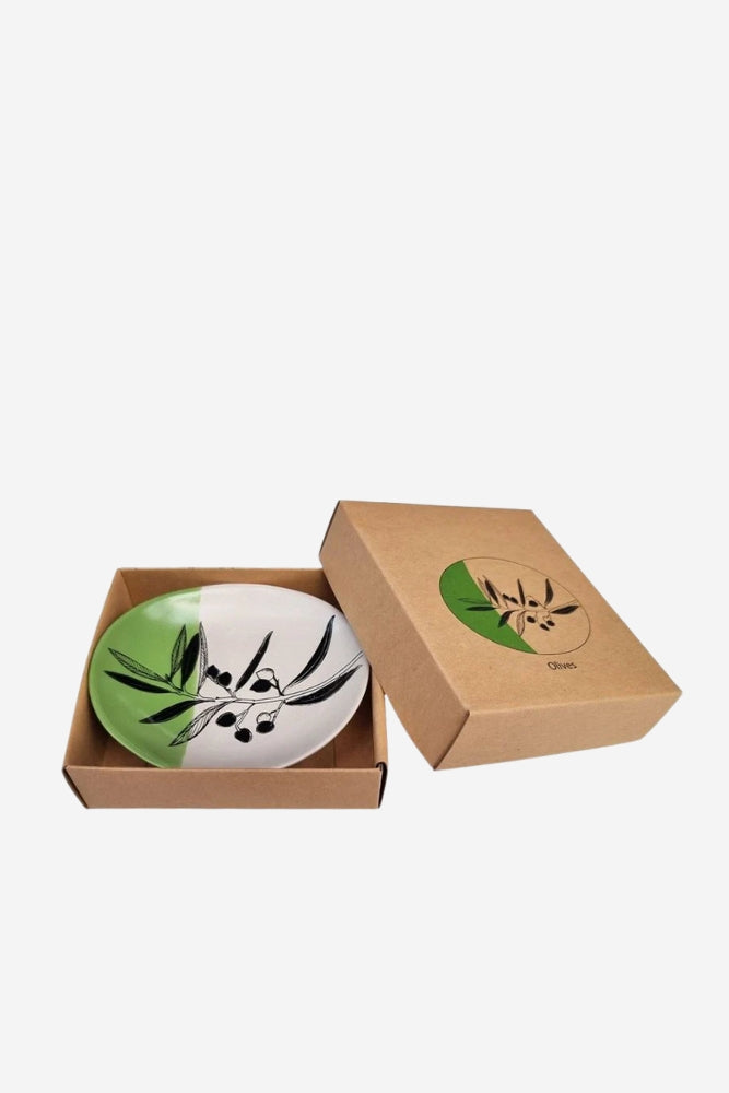 Olives Dipped Green on White -  10cm Bowl