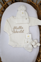 Hello World Knit Romper - Milk