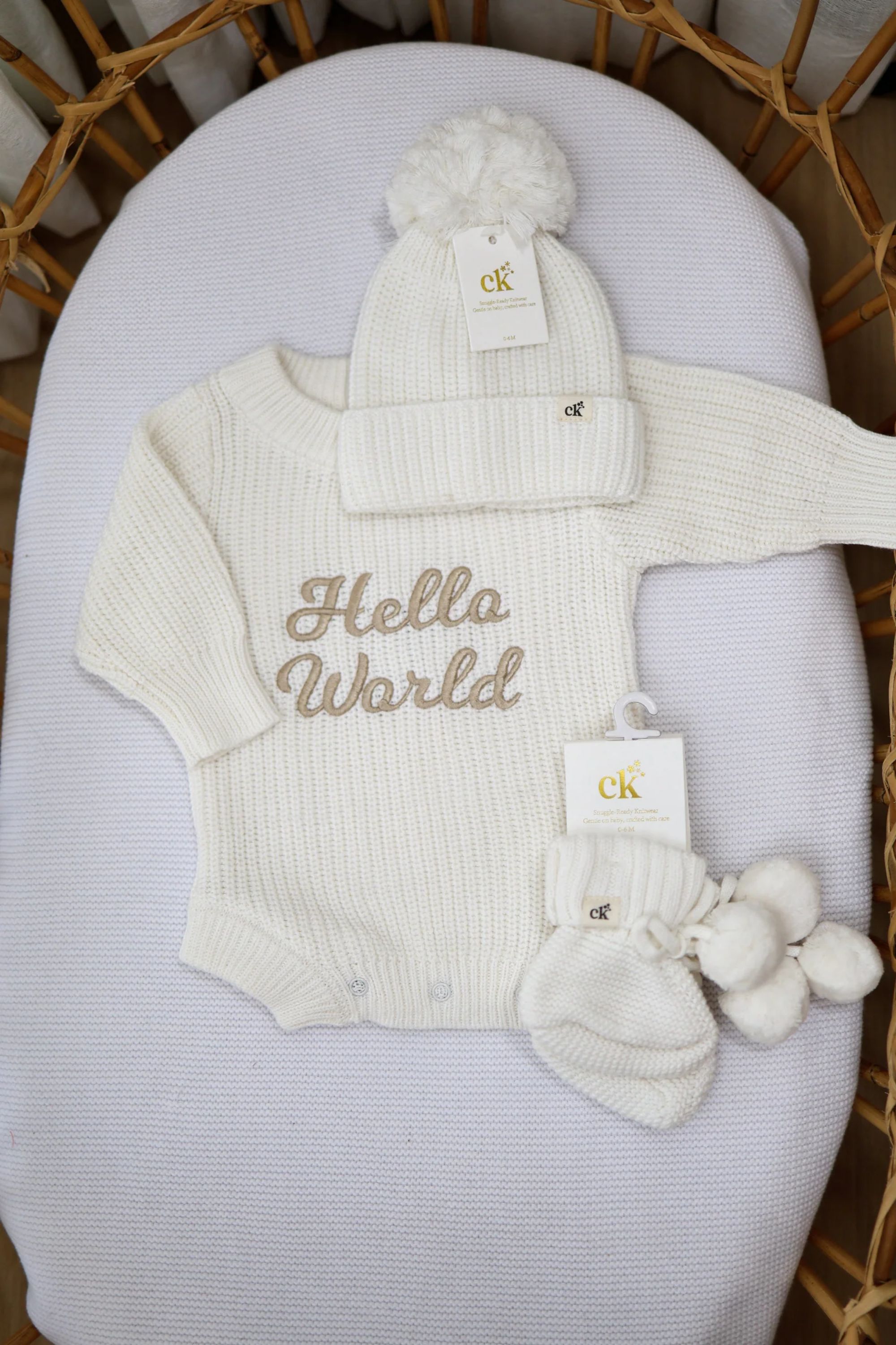 Hello World Knit Romper - Milk