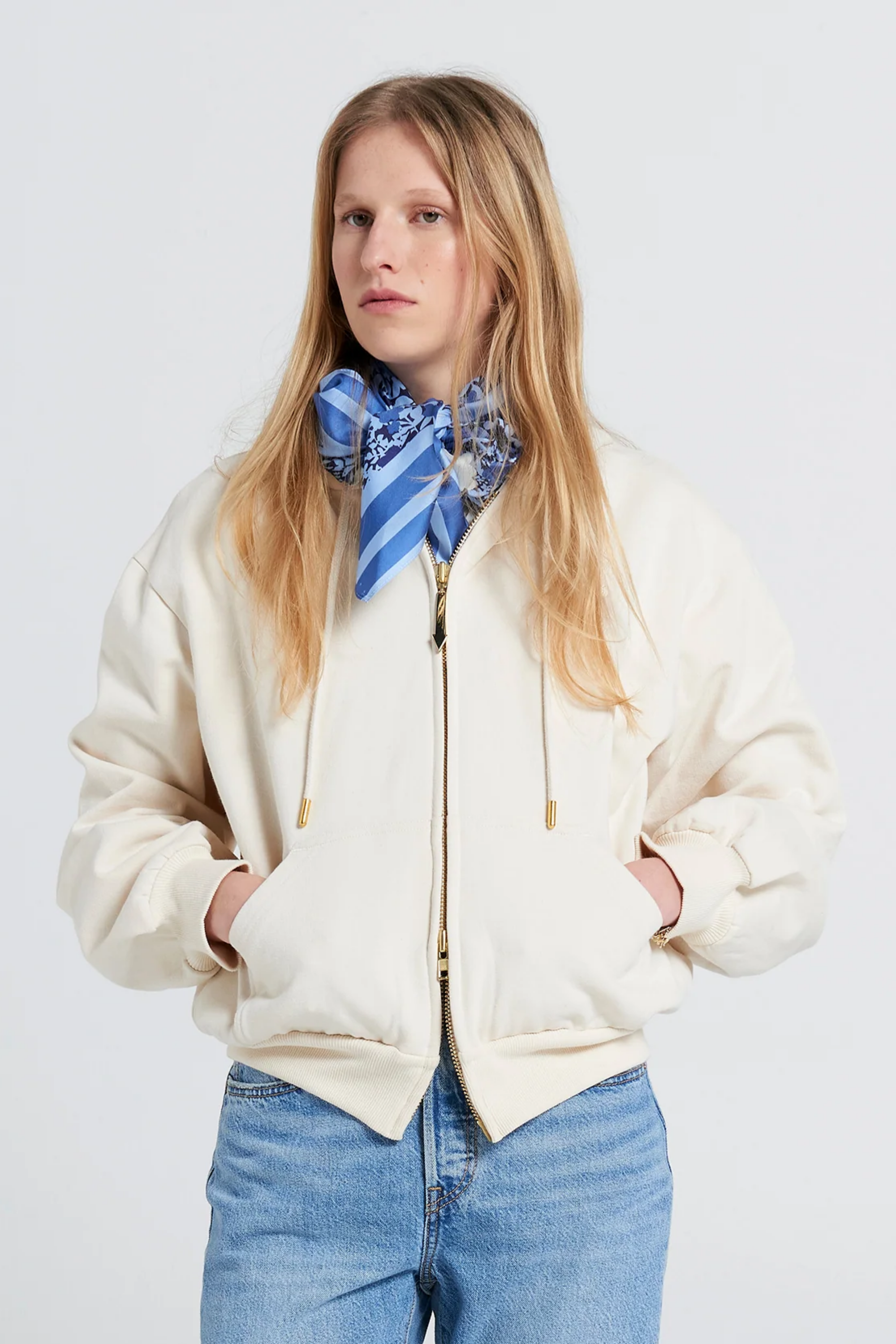 Runaway Scrawl Cropped Oversized Hoodie - Ecru