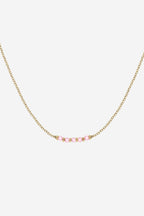 Pink Five Stone Necklace - Gold