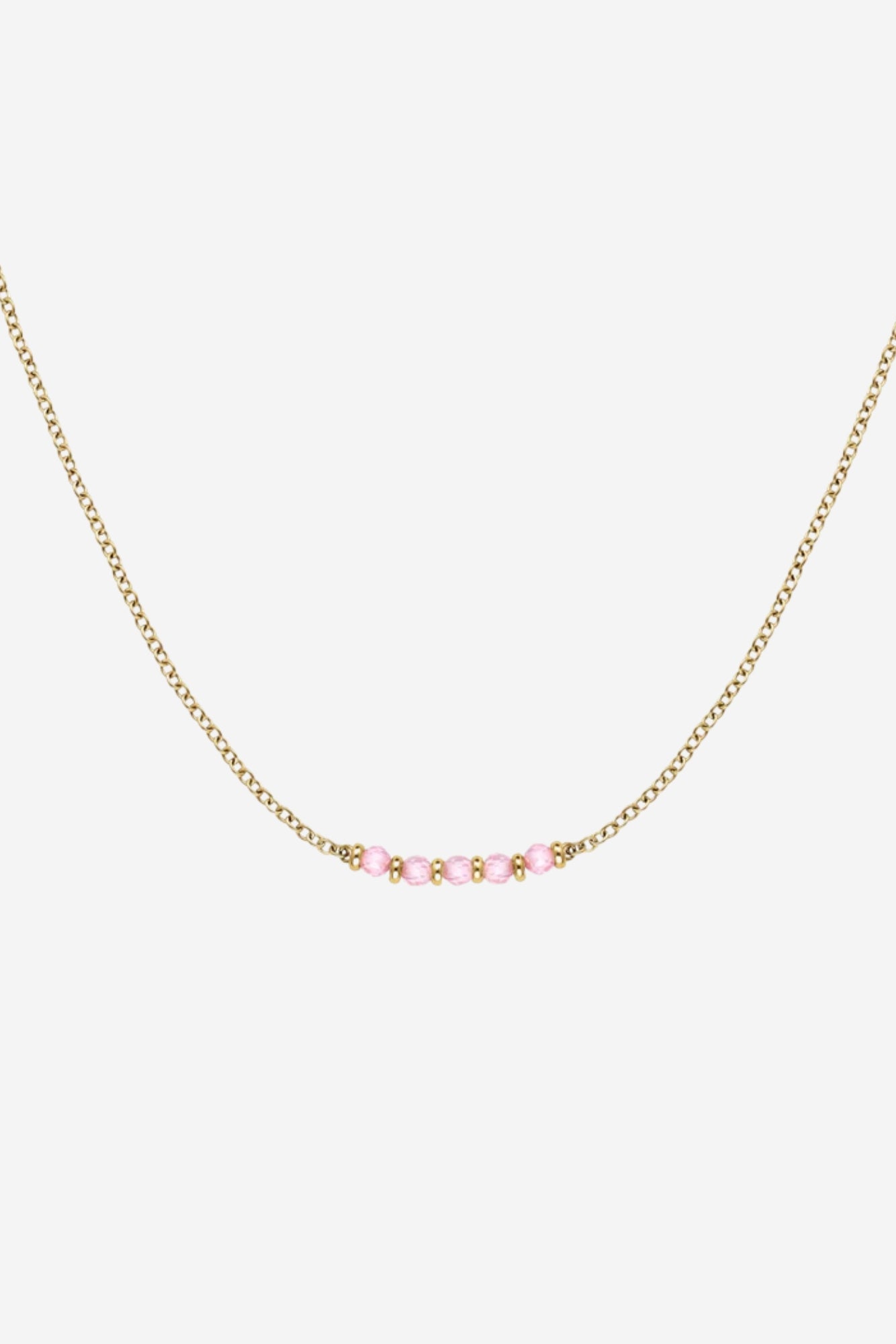 Pink Five Stone Necklace - Gold