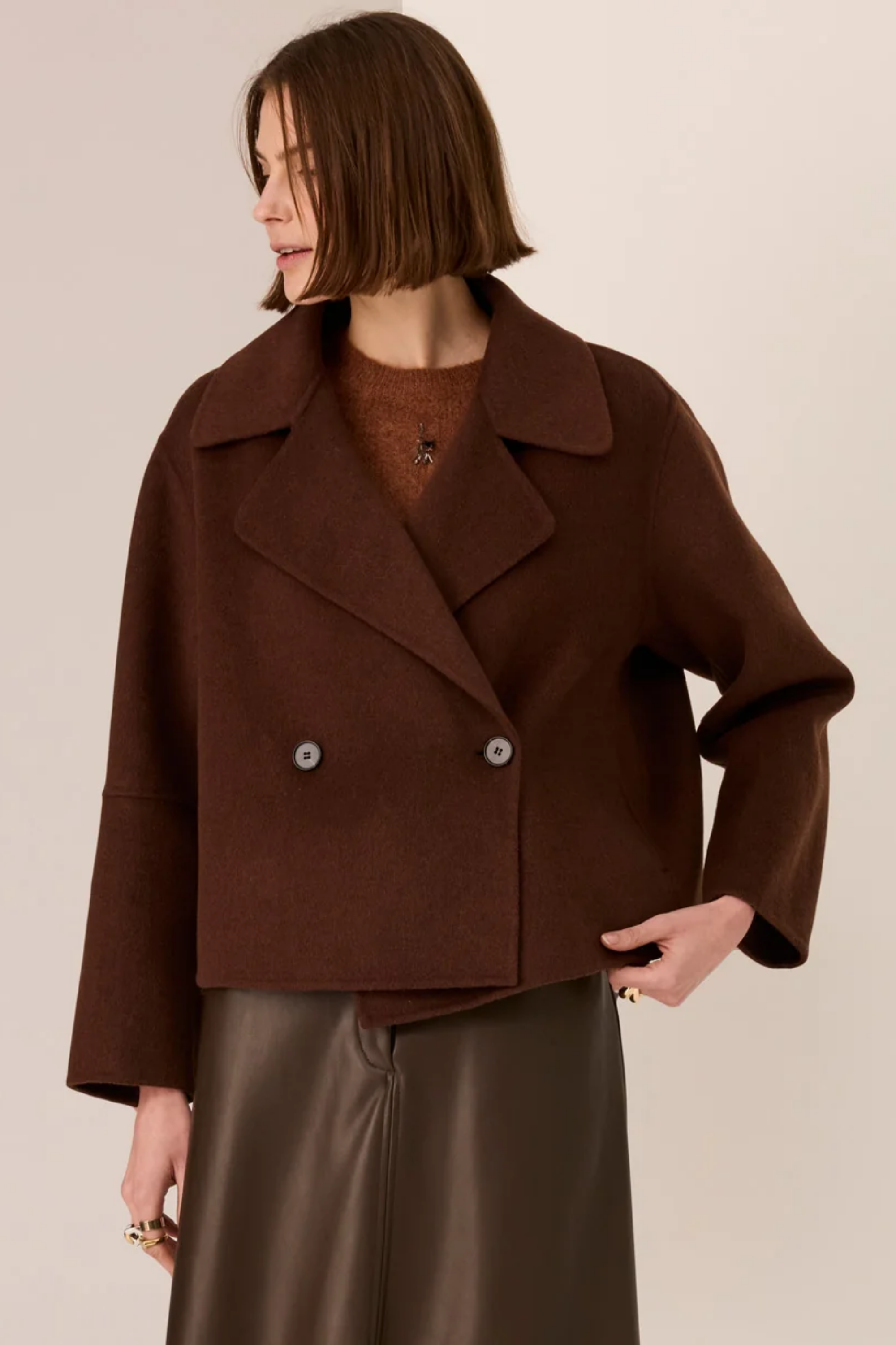 Cohen Cropped Wool Coat - Walnut