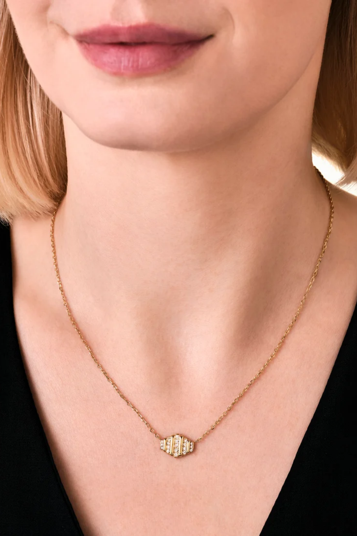 Striped Small Pendant Necklace - Gold