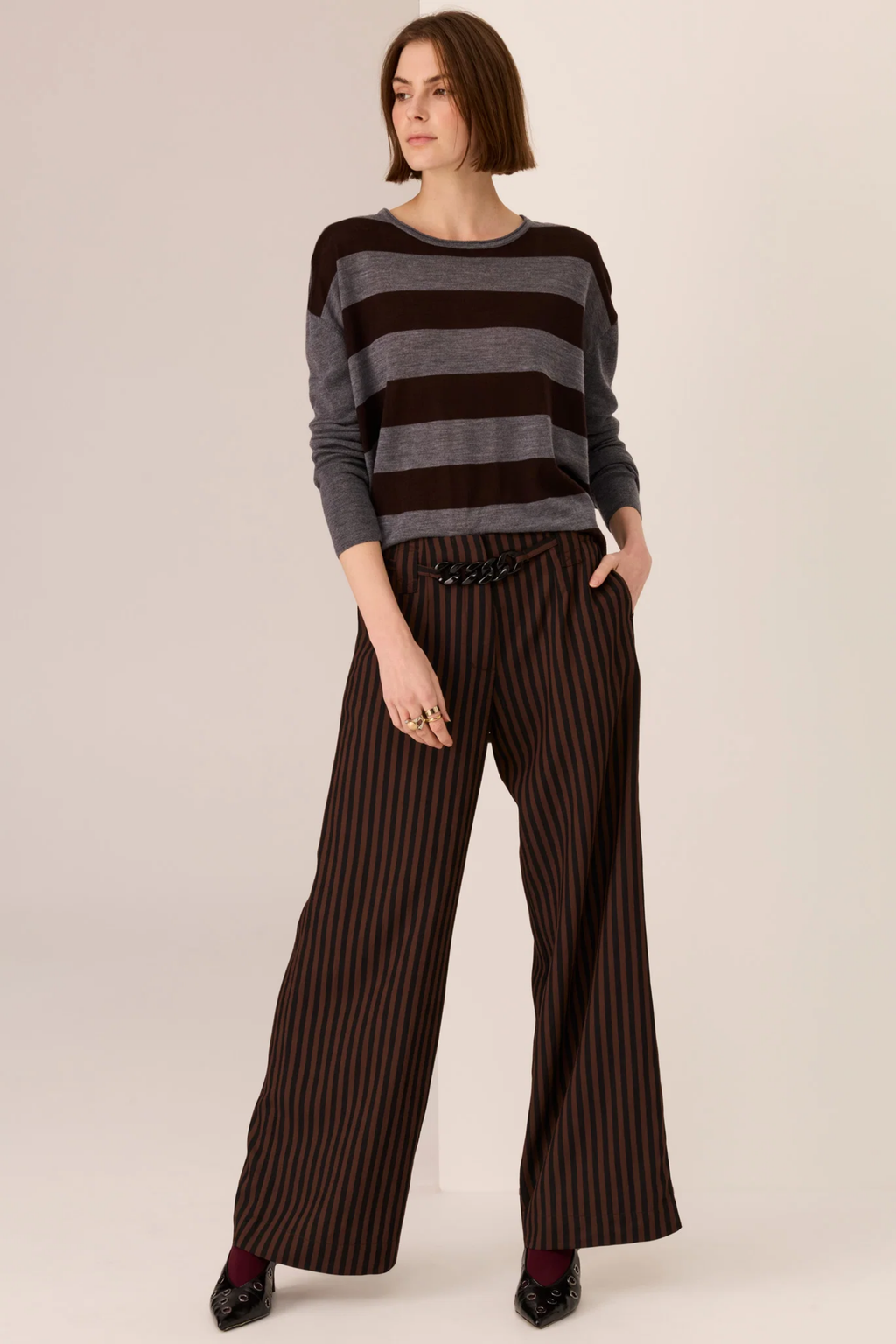 Dara Belted Pant - Choc/Black