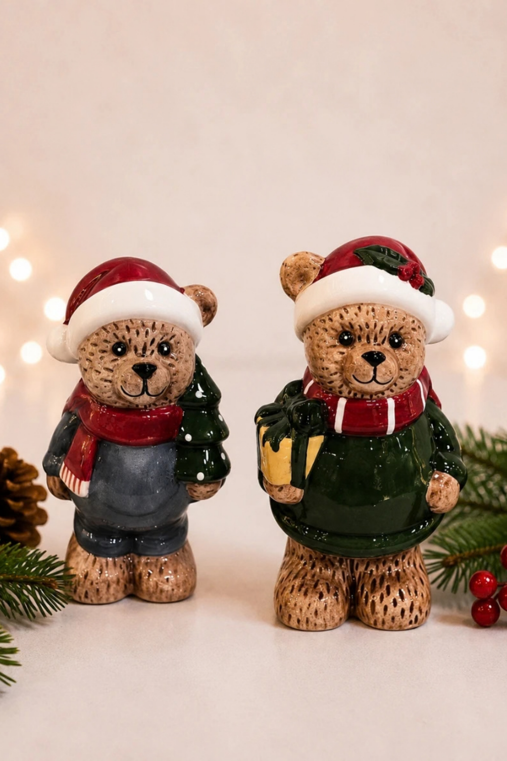 Porcelain Bear with Christmas Tree