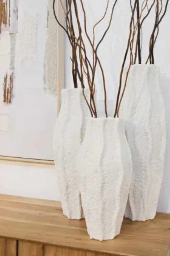 Talia Textured White Ceramic Vase - Medium
