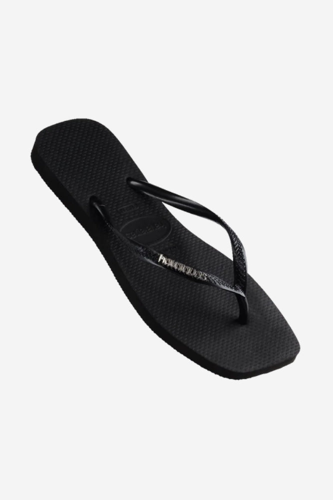 Slim Square Logo Jandals - Black/Silver