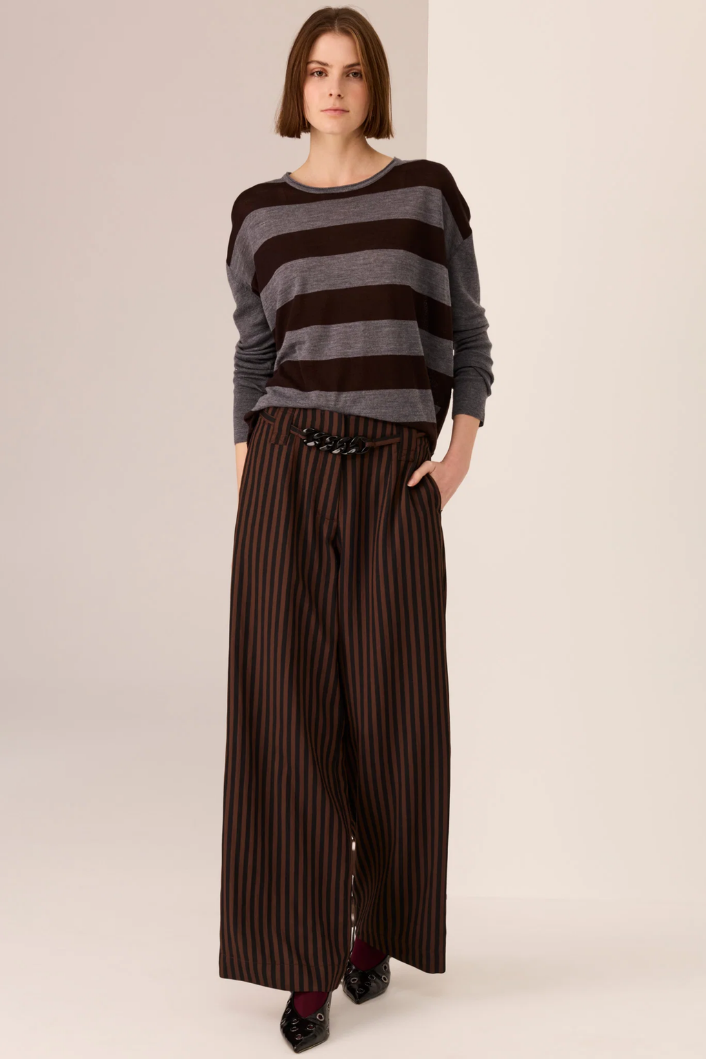 Dara Belted Pant - Choc/Black