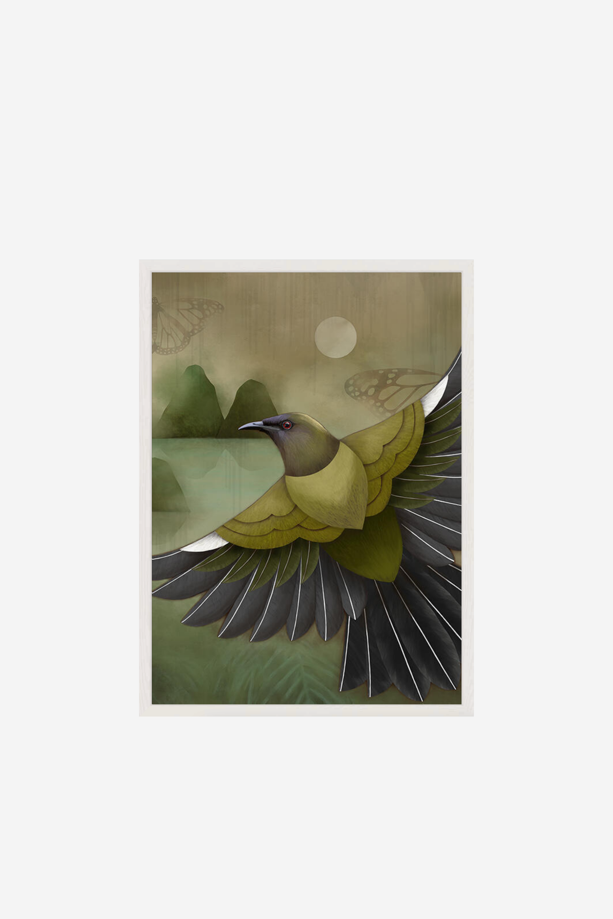 Korimako And Monarch Art Print Framed With Glass