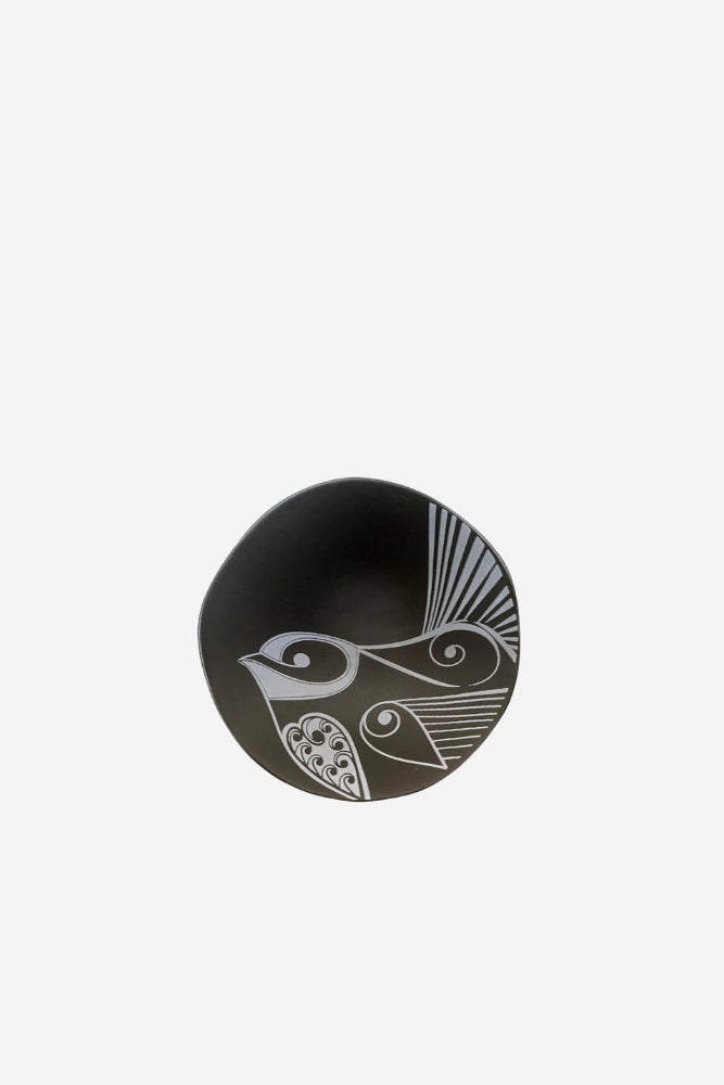 Piwakawaka Porcelain Bowl - White on Black