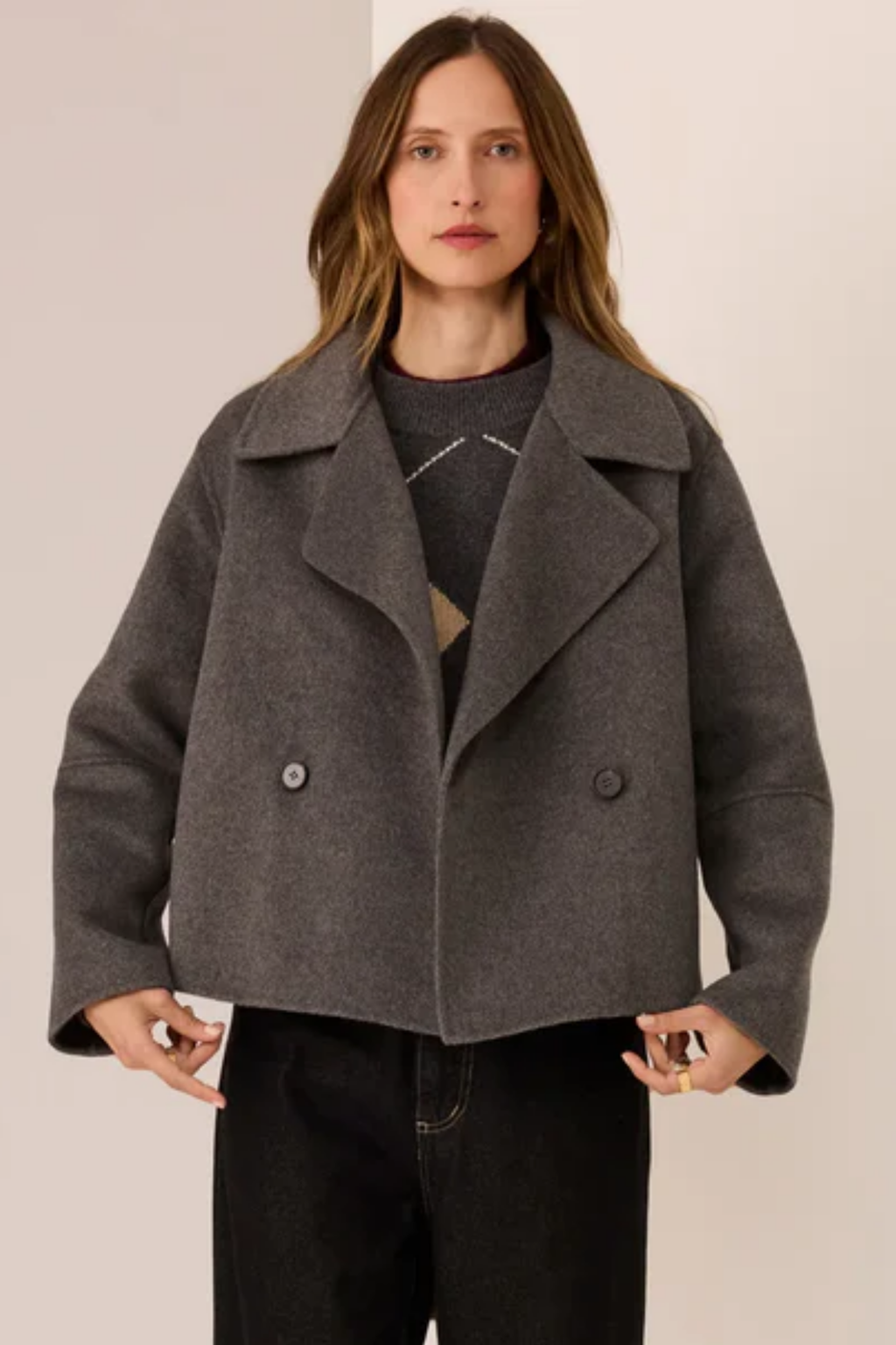 Cohen Cropped Wool Coat - Charcoal