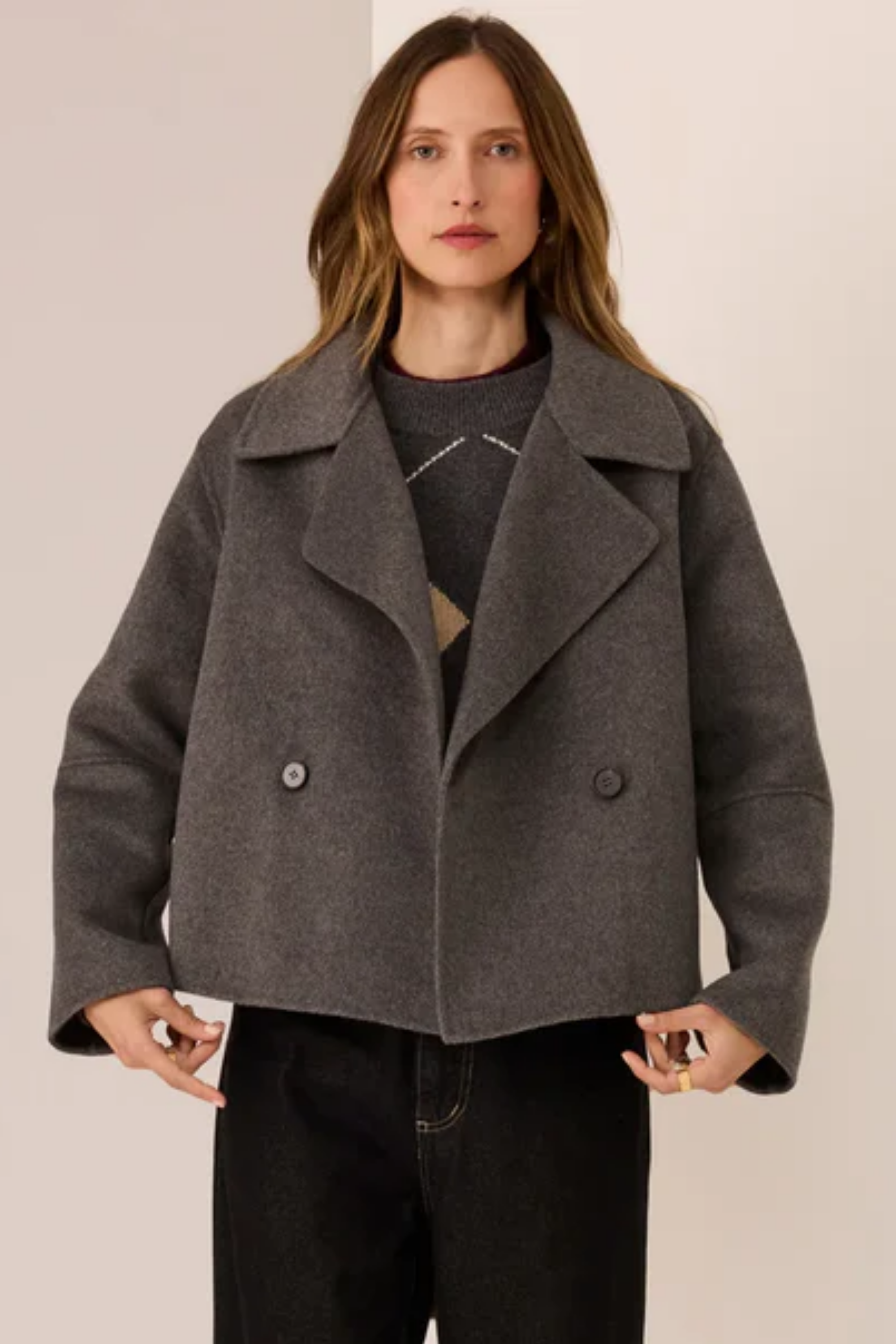 Cohen Cropped Wool Coat - Charcoal