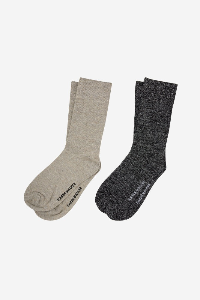 Glitter Socks 2 Pack - Natural Silver/Black Silver