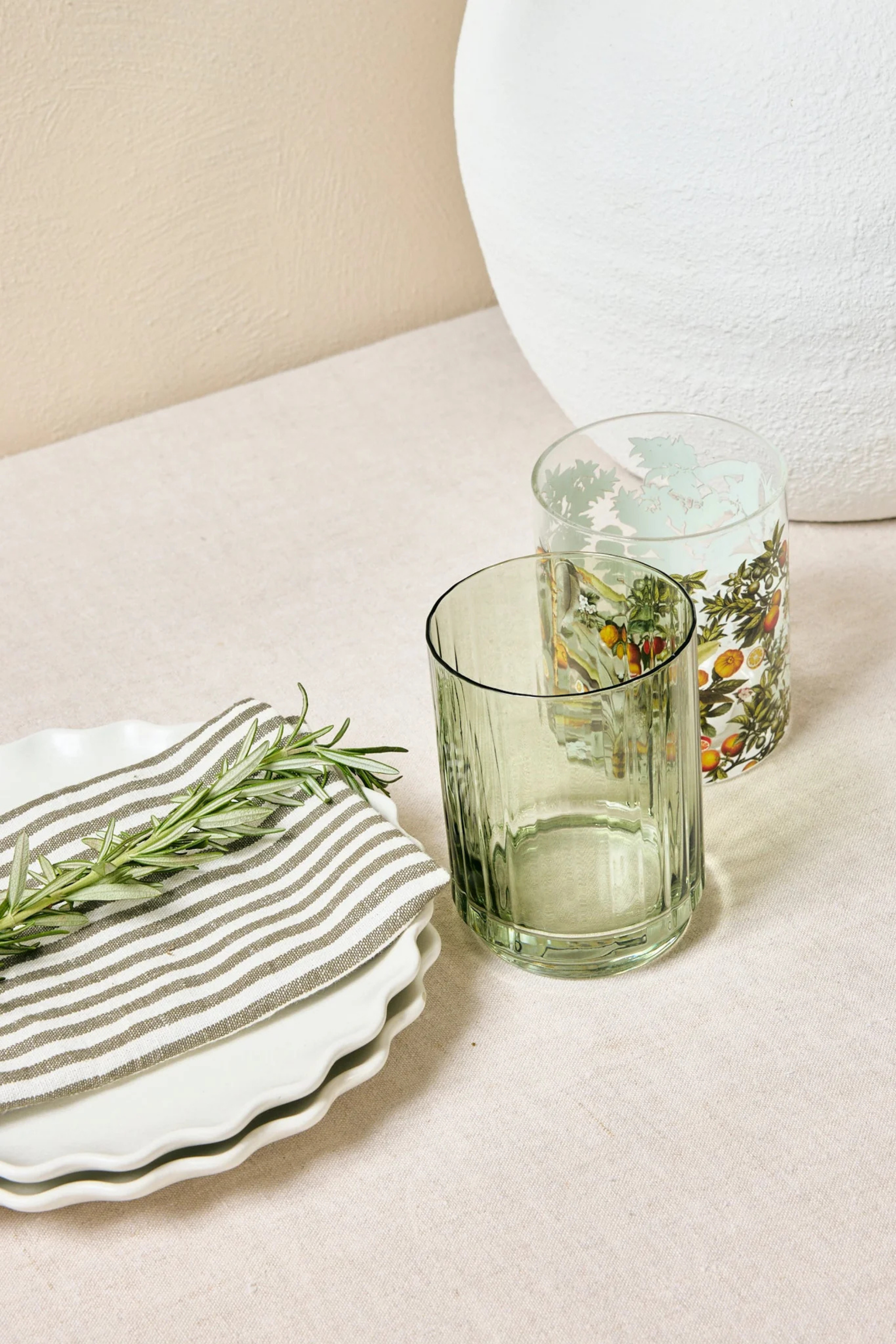 Olive Green Ribbed Tumblers - Set of 2