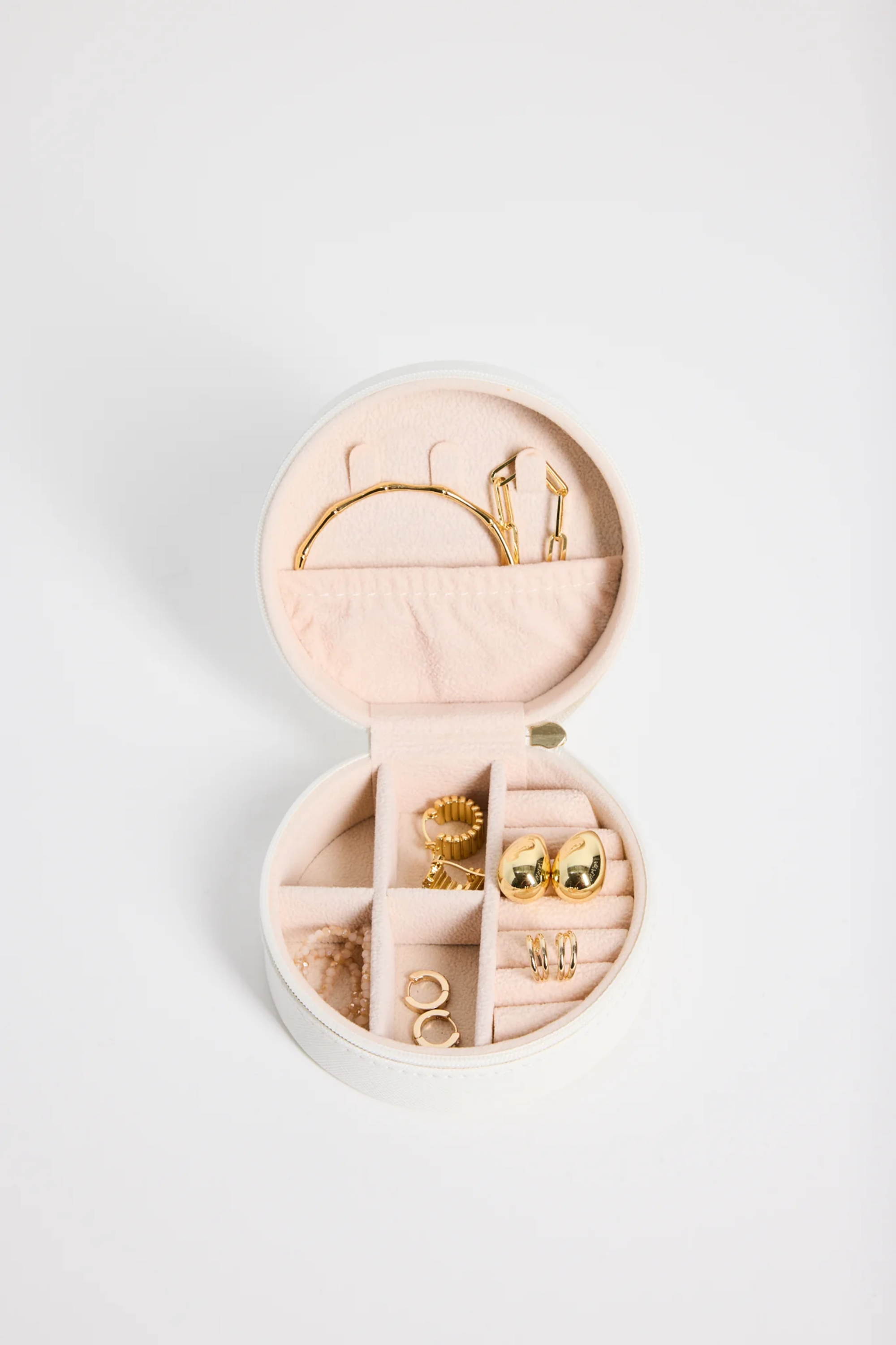 Round Jewellery Travel Case - White