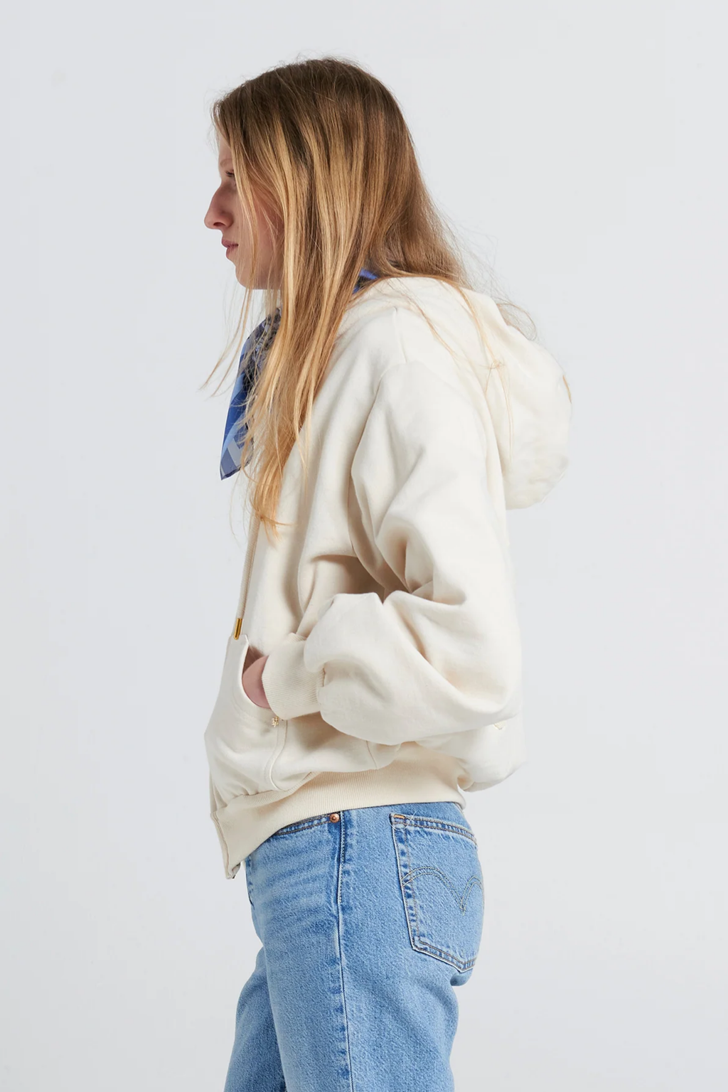 Runaway Scrawl Cropped Oversized Hoodie - Ecru