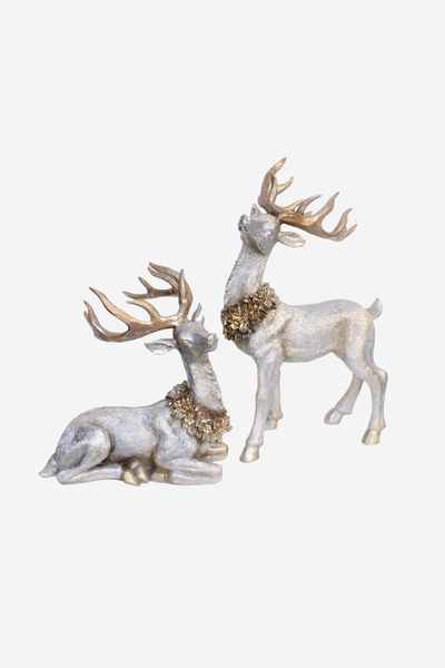 Gold Standing & Lying Deer - Set of 2