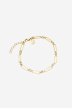 Round Crystal Paperclip Bracelet - Gold