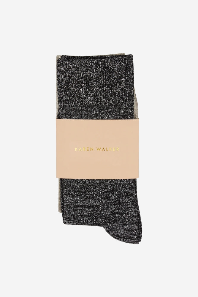 Glitter Socks 2 Pack - Natural Silver/Black Silver