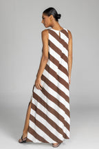 Finally Here Dress - Chocolate/White Diagonal Stripe
