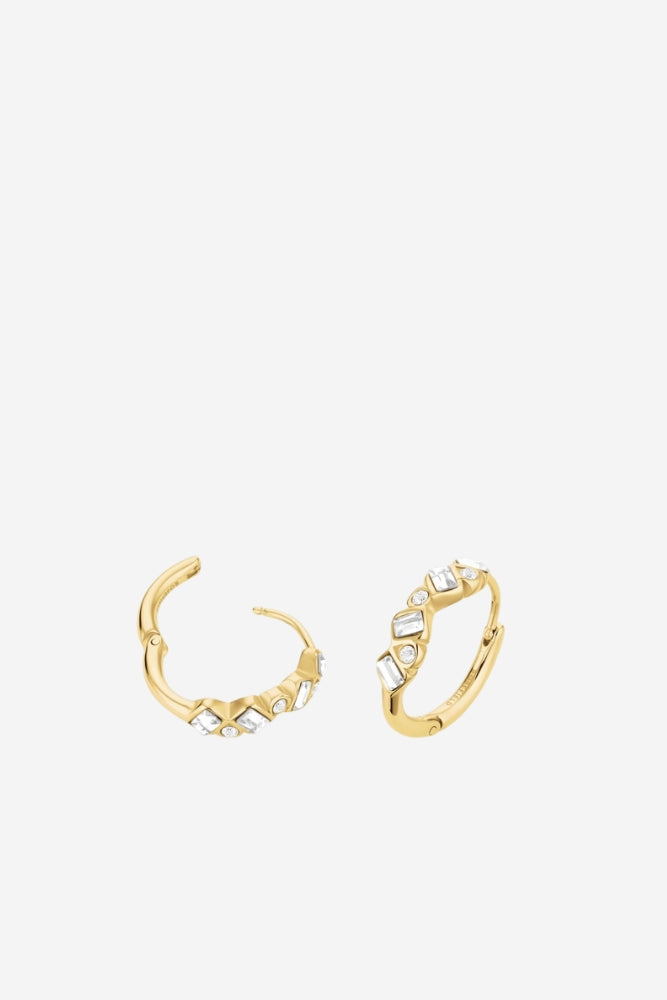 Playful Crystal Baguette Hoops - Gold