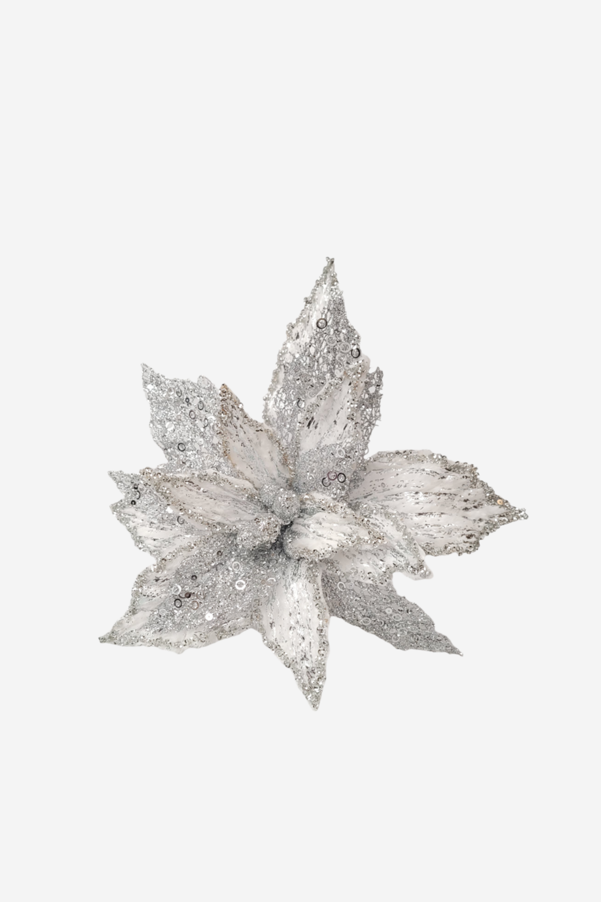 Poinsettia - White w/Silver Mesh & Glitter
