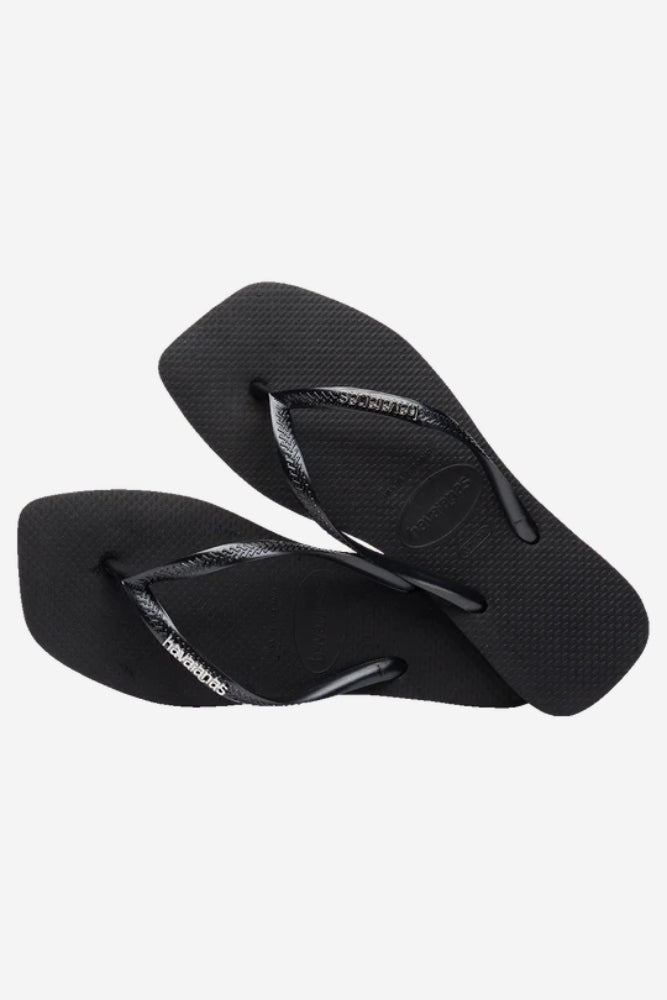 Slim Square Logo Jandals - Black/Silver
